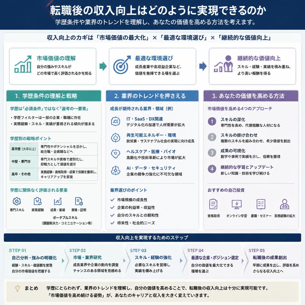 収入向上と学歴条件の関係